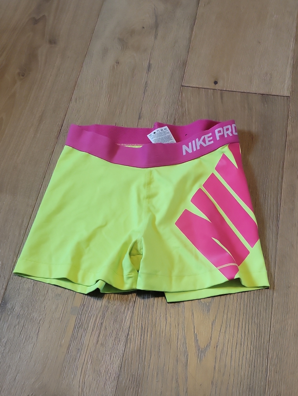 Nike Pro Women's Neon Yellow and Hot Pink swim/active shorts Med